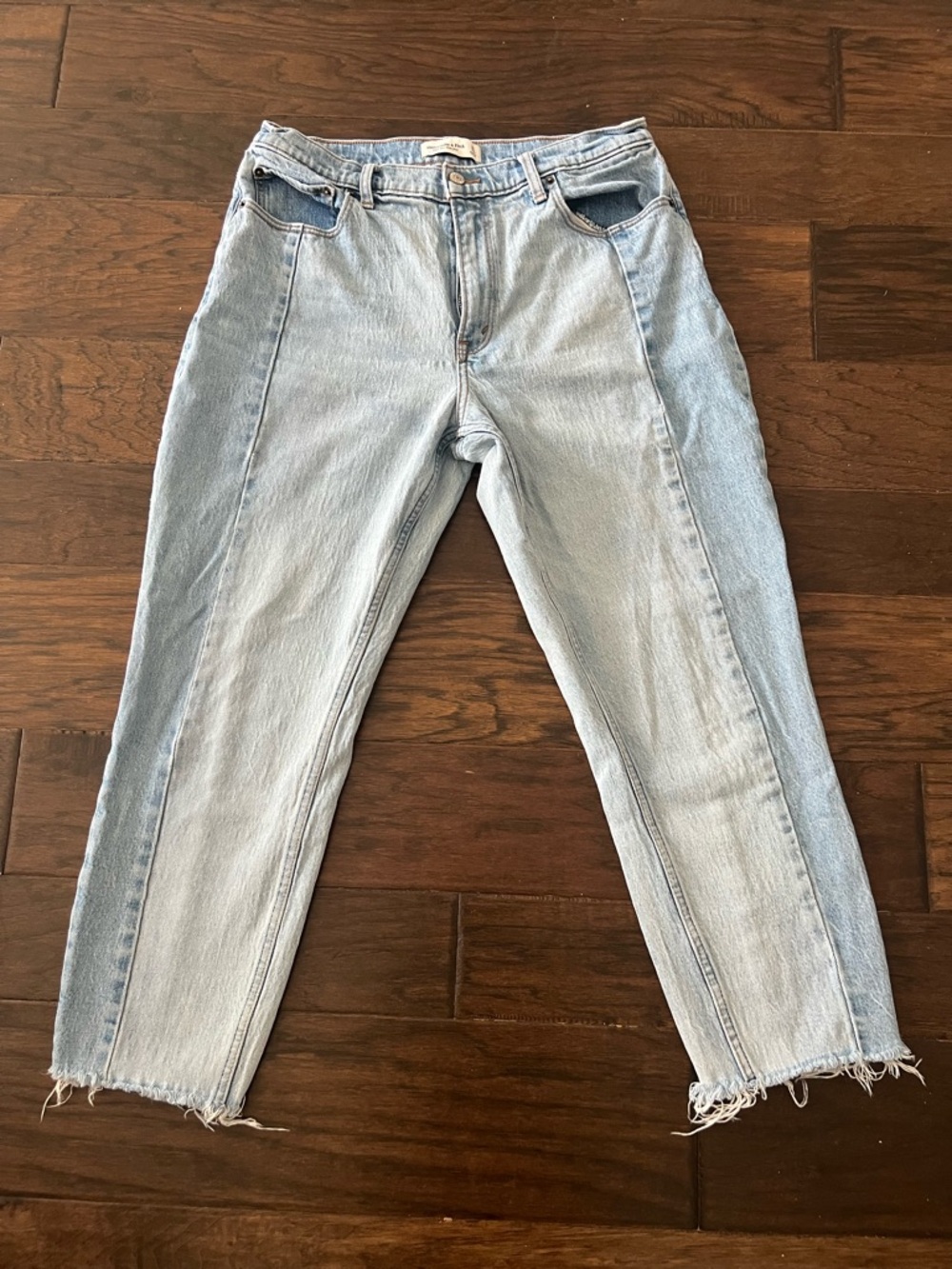 Abercrombie & Fitch Light Blue Two-Tone High Rise Mom Jeans